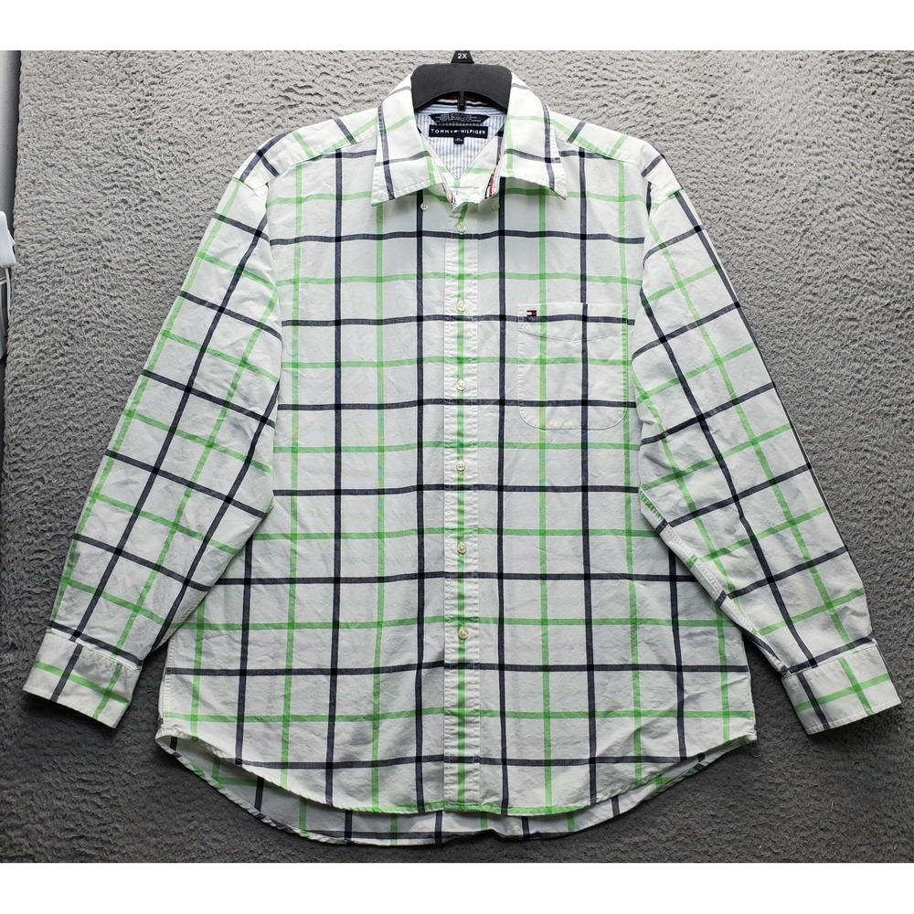Tommy Hilfiger Shirt Mens XL Multi Plaid Casual Long Sleeve Collared Button Down